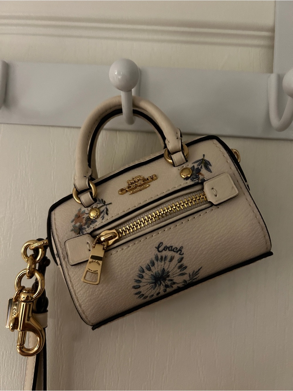 Coach Mini Rowan Satchel Bag Charm With Dandelion Floral Print
